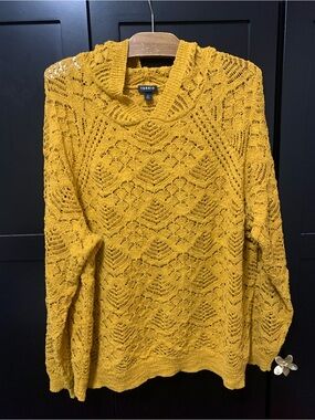 torrid Mustard Yellow Open-Knit hooded Sweater crochet cute comfy